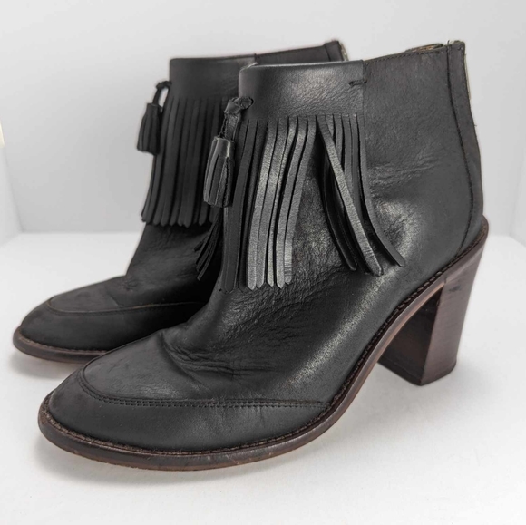 Madewell Adi Fringe Leather Ankle Booties, Women's 7.5, Black - Picture 4 of 7